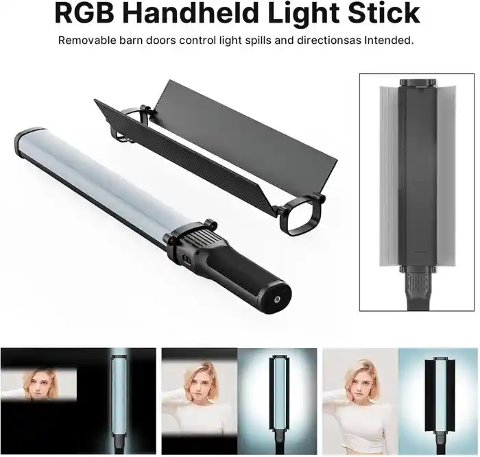ULANZI VL360 Upgrade 38W RGB Handheld Light Wand LED Video Light Stick with Barndoor, 360°Full Color 2500K-10000K CRI94+ Photography Tube Lighting Stick with 20 Preset Scenes 3400mAh Battery.